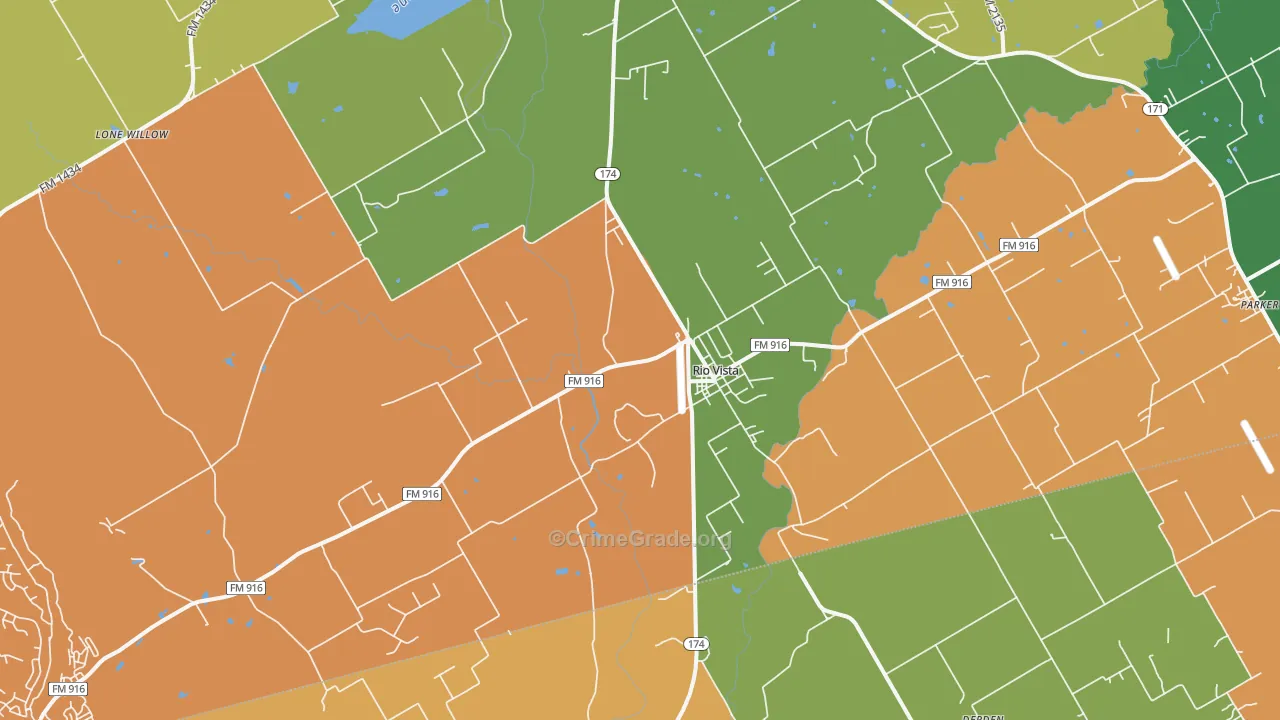 Rio Vista, TX Map of Robbery Rates