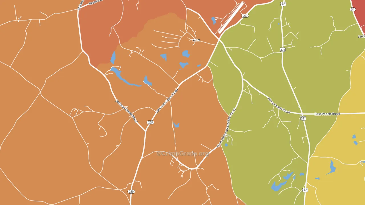 Rion, SC Map of Robbery Rates