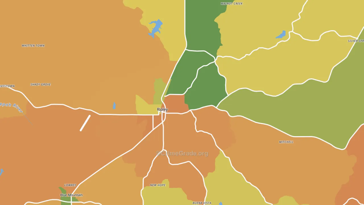 Ripley, MS Map of Robbery Rates