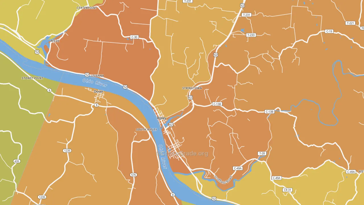 Ripley, OH Map of Robbery Rates