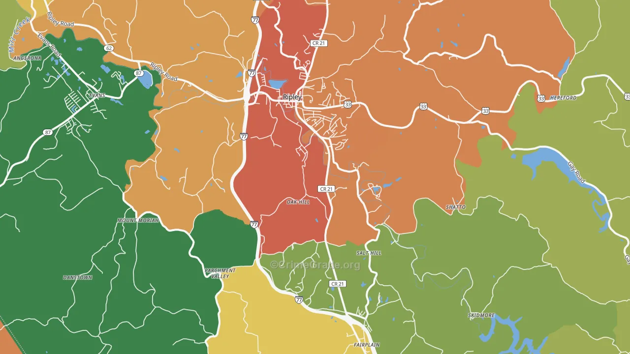Ripley, WV Map of Robbery Rates