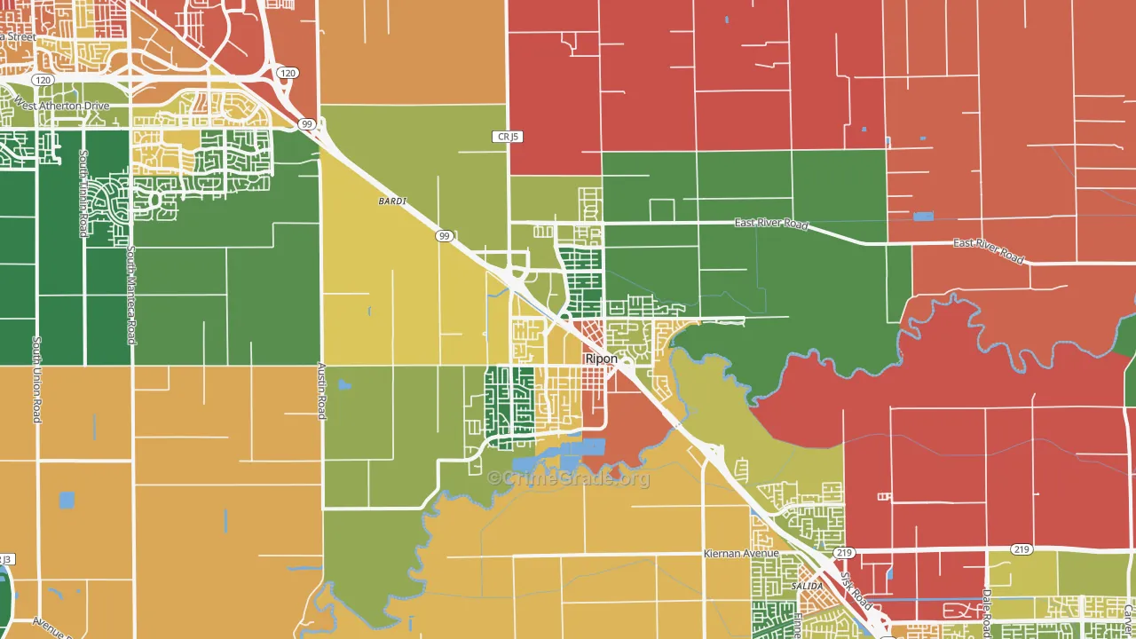 Ripon, CA Map of Robbery Rates
