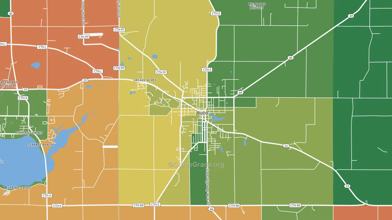 Ripon, WI Map of Robbery Rates
