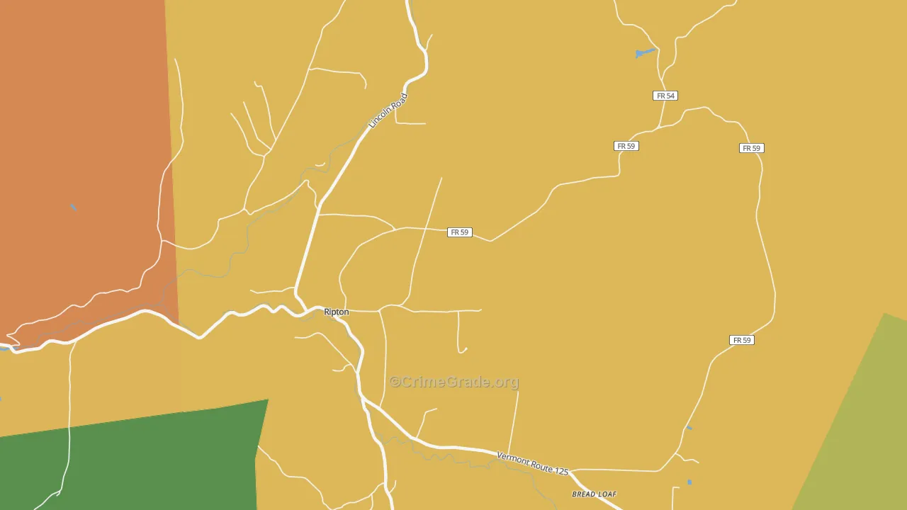 Ripton, VT Map of Robbery Rates