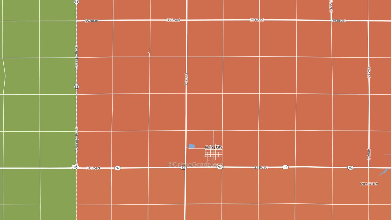 Rising City, NE Map of Robbery Rates