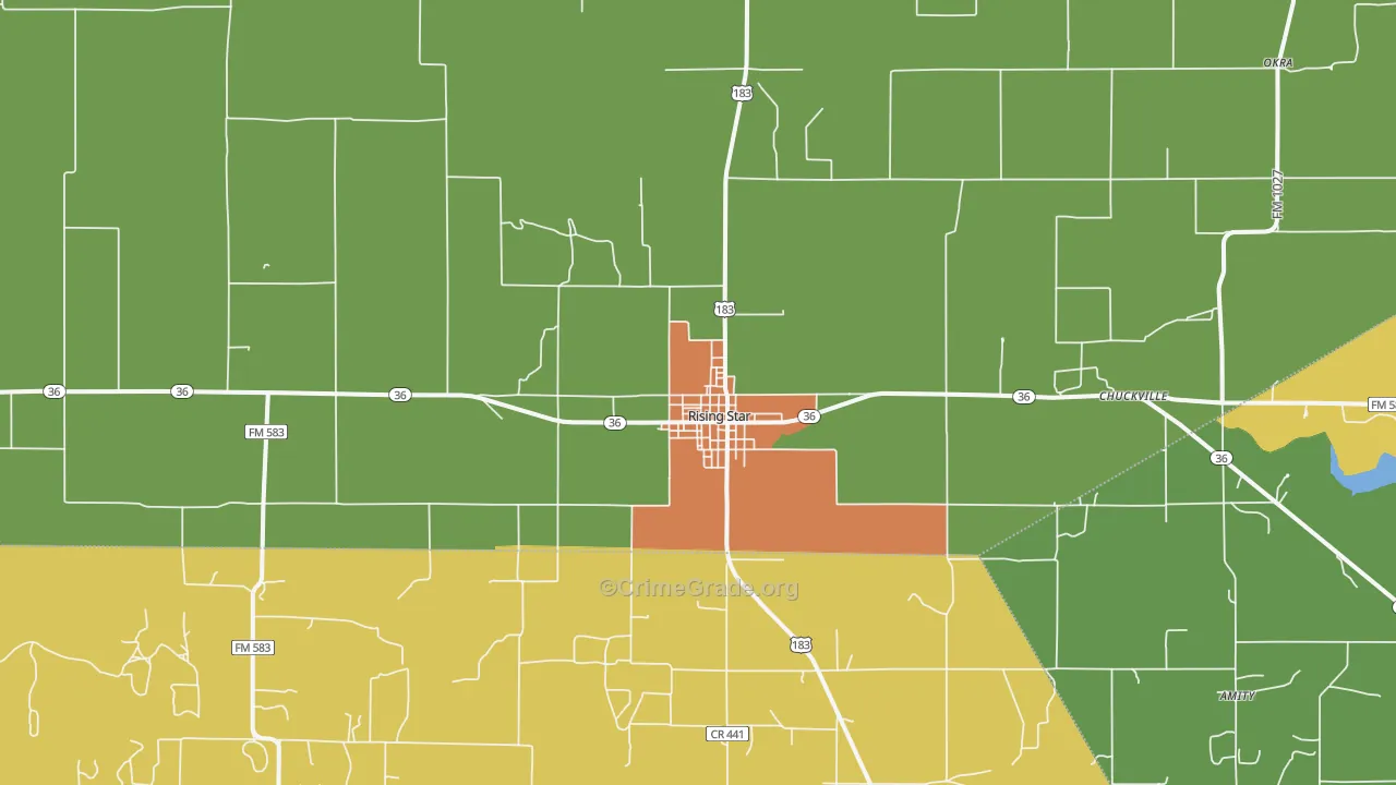 Rising Star, TX Map of Robbery Rates