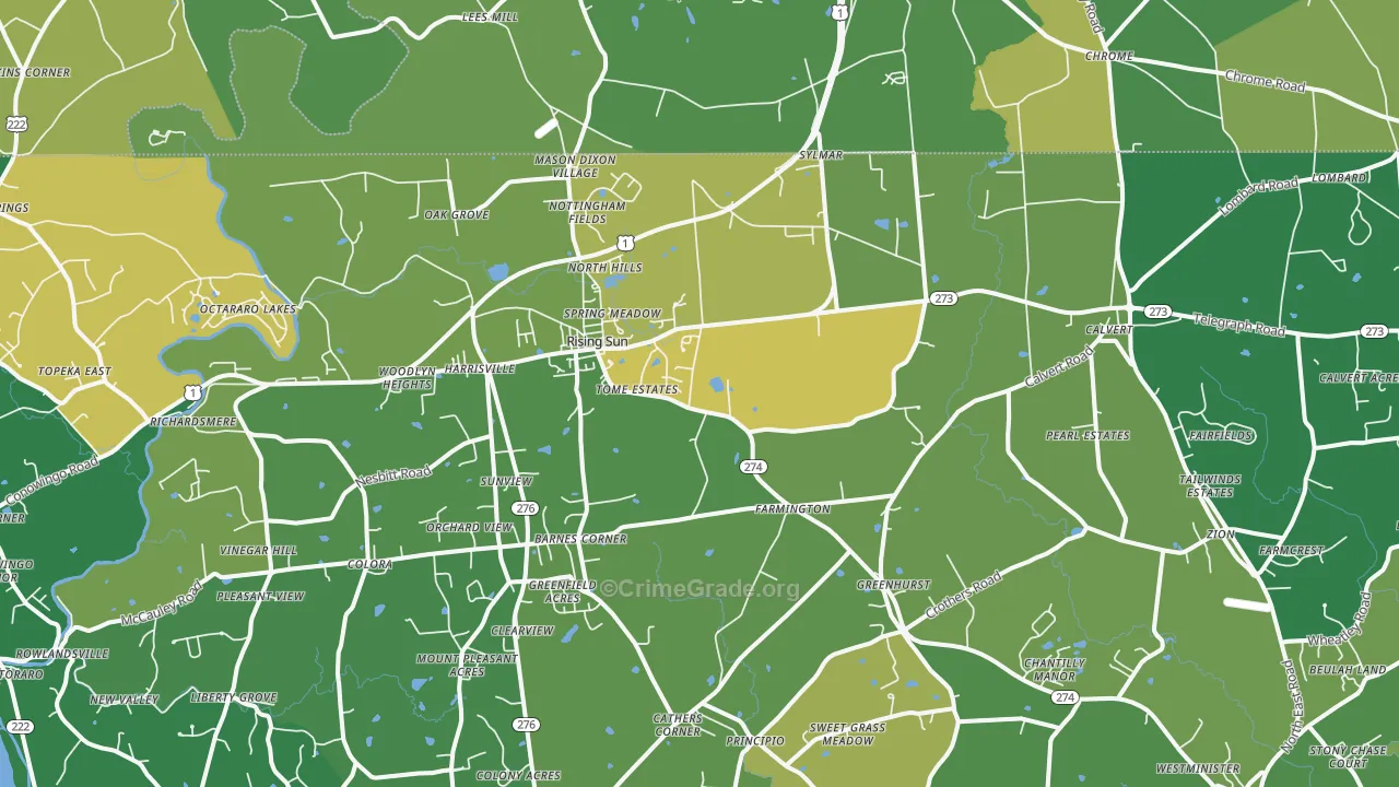 Rising Sun, MD Map of Robbery Rates