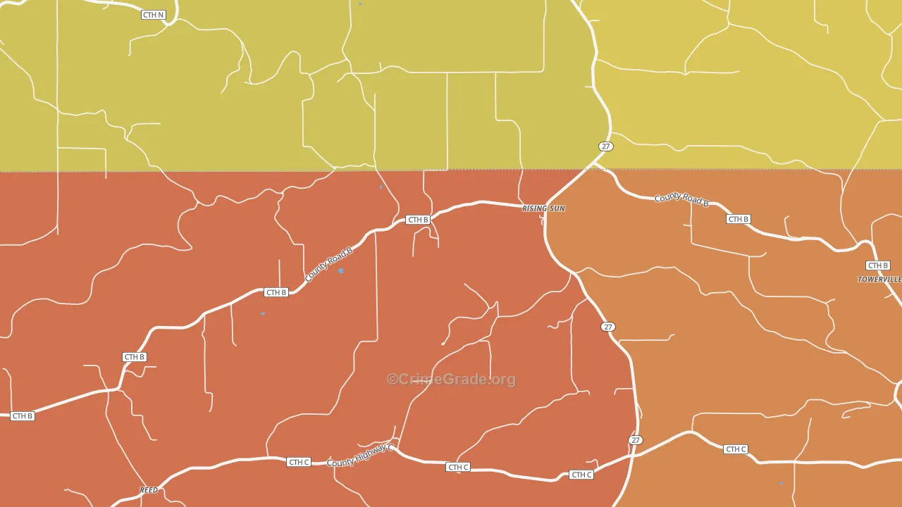 Rising Sun, WI Map of Robbery Rates