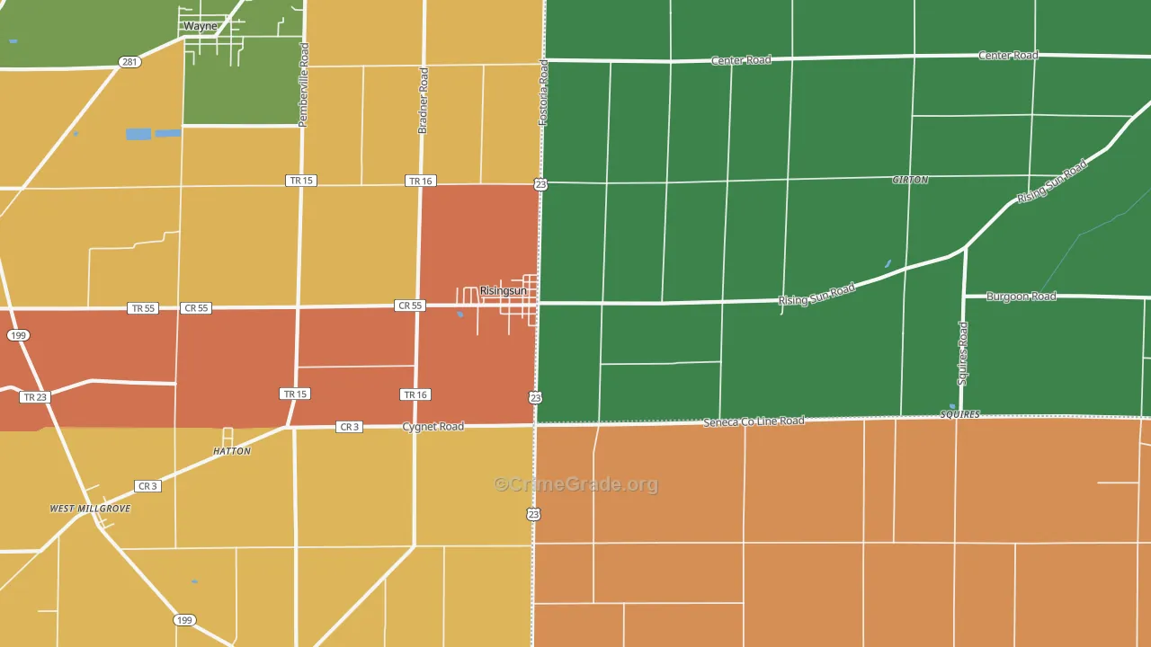 Risingsun, OH Map of Robbery Rates