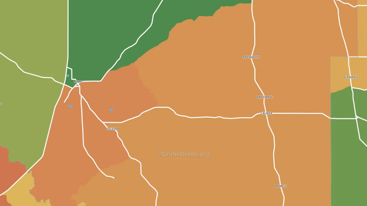 Rison, AR Map of Robbery Rates