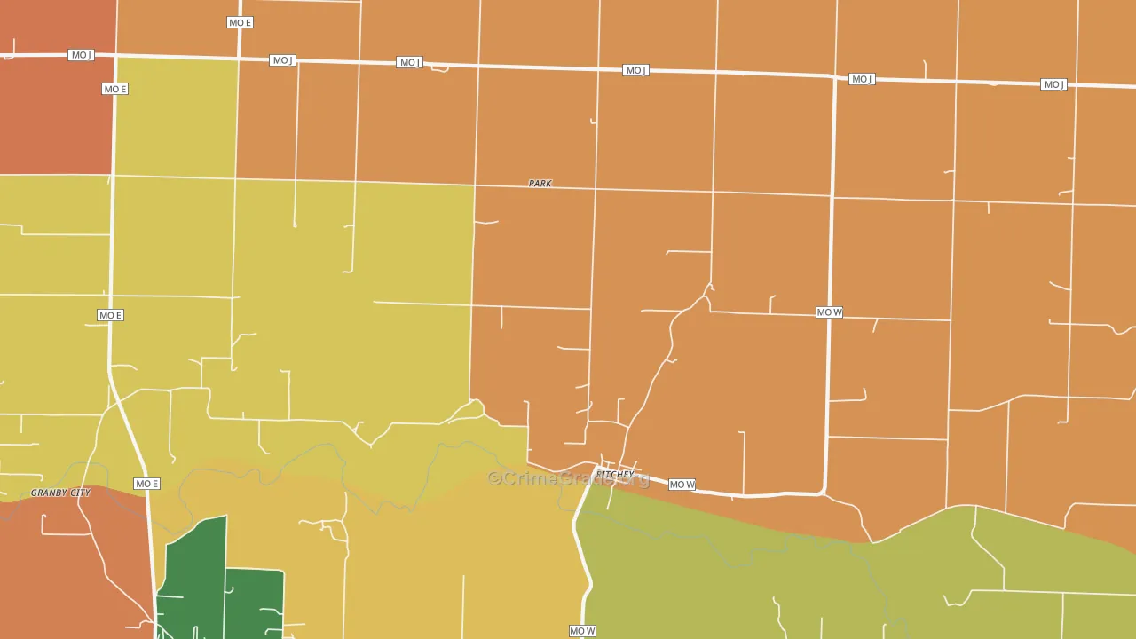 Ritchey, MO Map of Robbery Rates