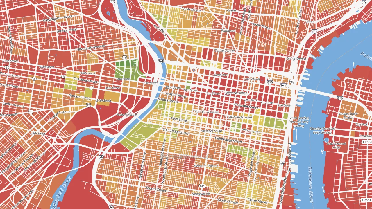 Rittenhouse Square, Philadelphia, PA Map of Robbery Rates