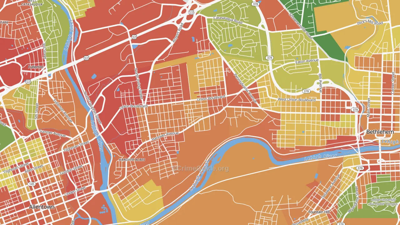 Rittersville, Allentown, PA Map of Robbery Rates