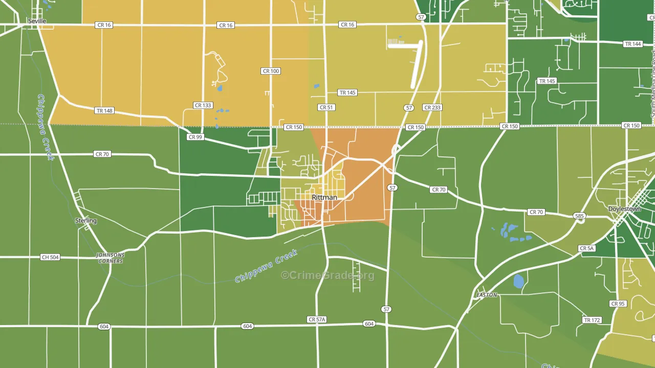 Rittman, OH Map of Robbery Rates