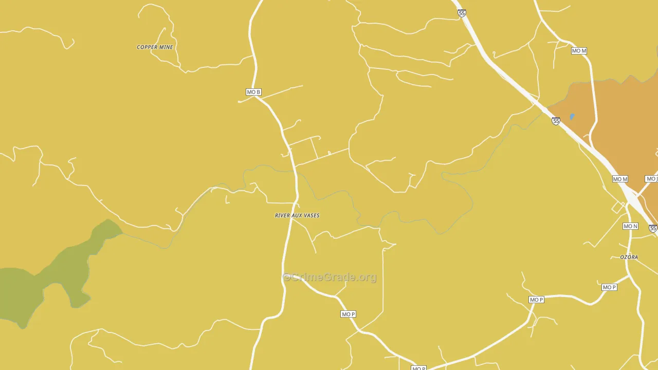 River aux Vases, MO Map of Robbery Rates