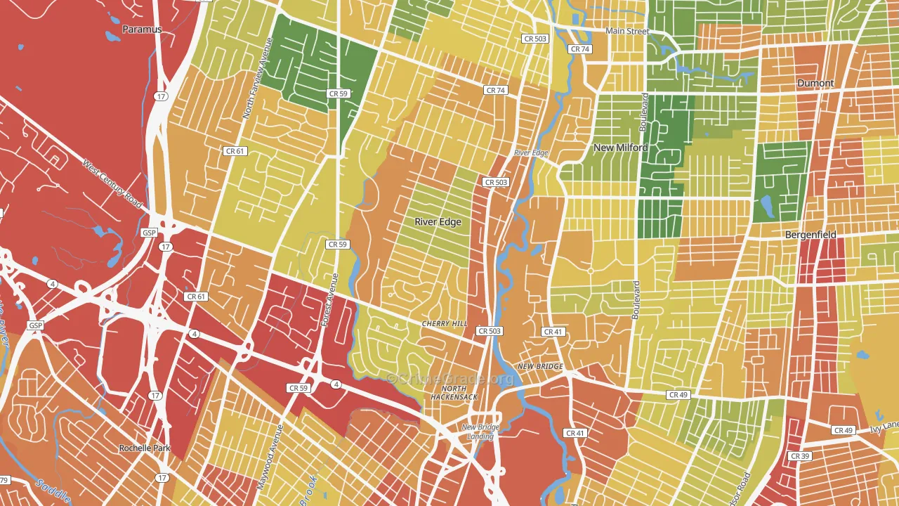 River Edge, NJ Map of Robbery Rates