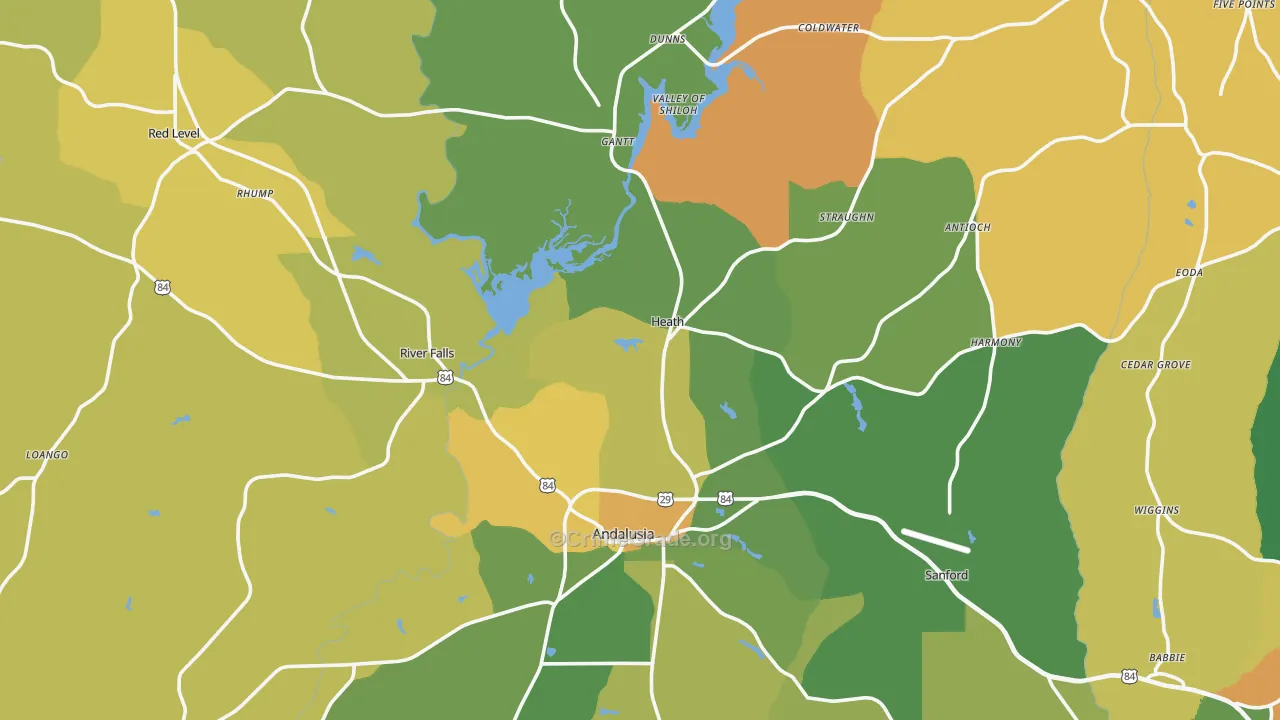 River Falls, AL Map of Robbery Rates