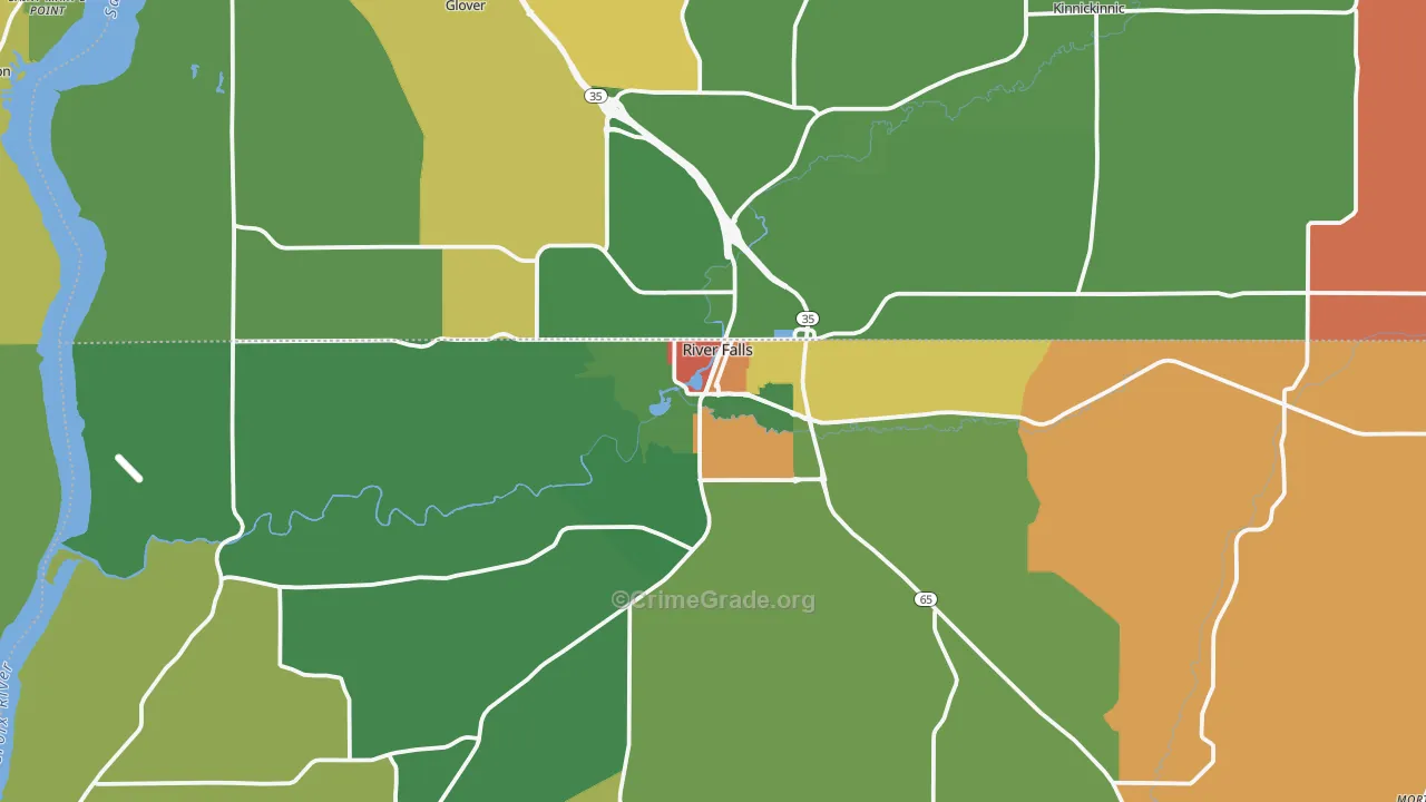 River Falls, WI Map of Robbery Rates