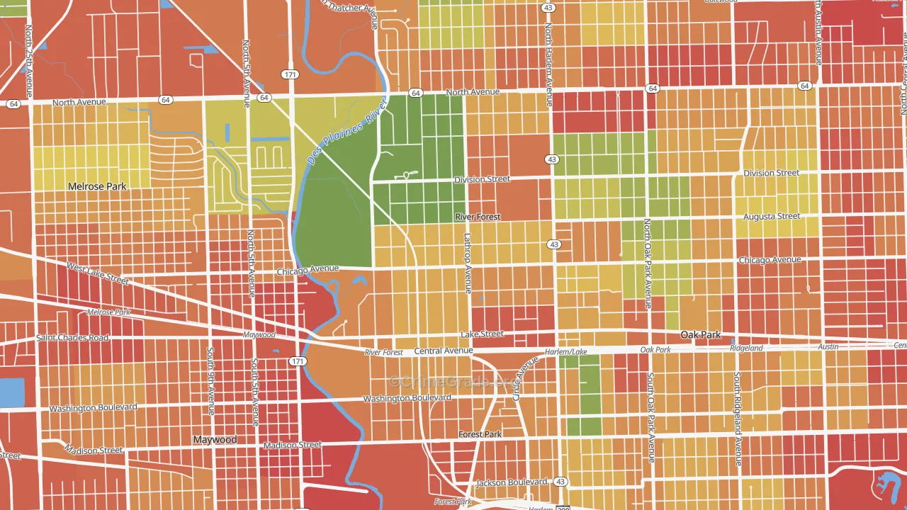 River Forest, IL Map of Robbery Rates