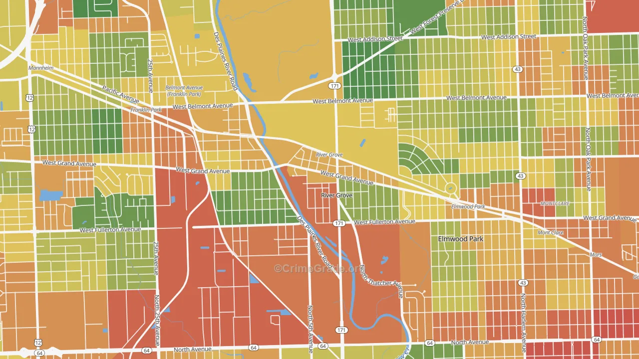 River Grove, IL Map of Robbery Rates