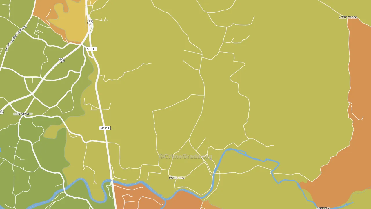 River Hill, TN Map of Robbery Rates