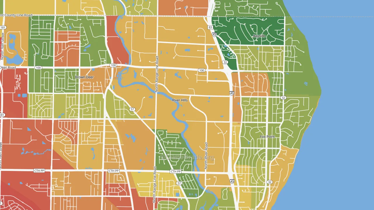 River Hills, WI Map of Robbery Rates