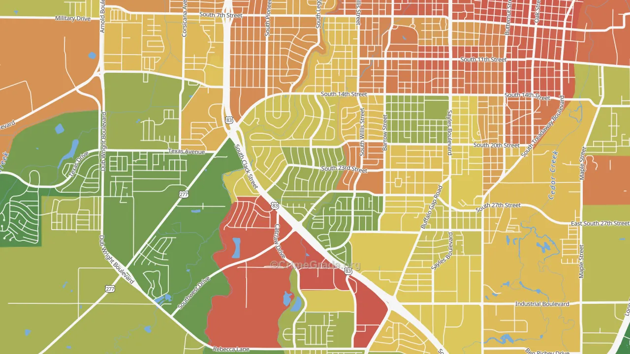 River Oaks-Brookhollow, Abilene, TX Map of Robbery Rates