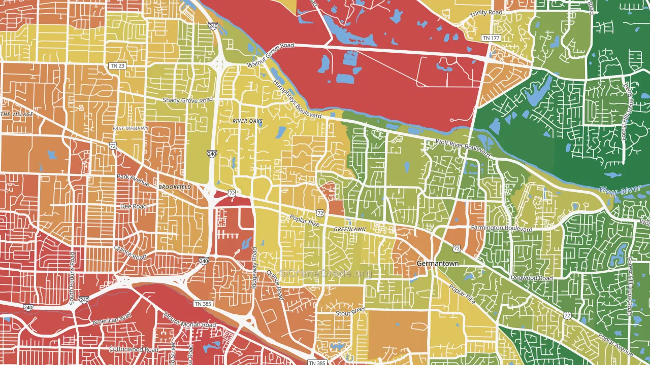 River Oaks-Kirby-Balmoral, Memphis, TN Map of Robbery Rates