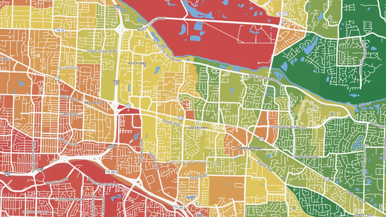 River Oaks, Memphis, TN Map of Robbery Rates