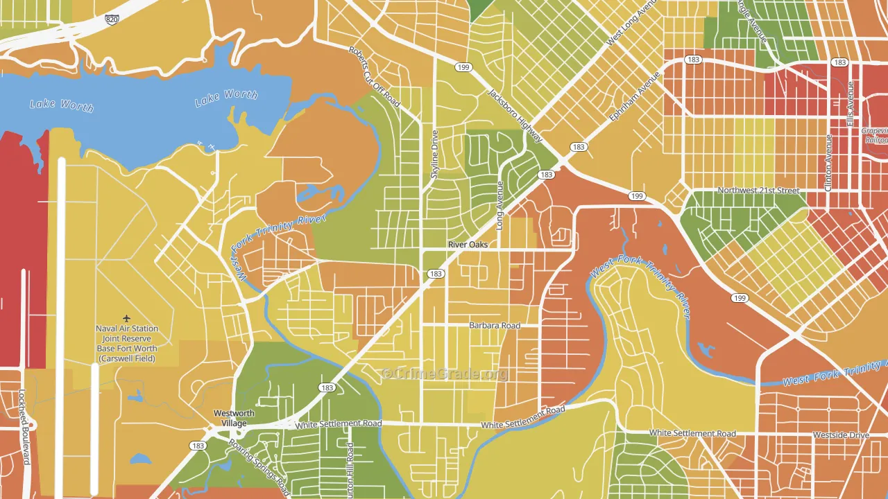 River Oaks, TX Map of Robbery Rates