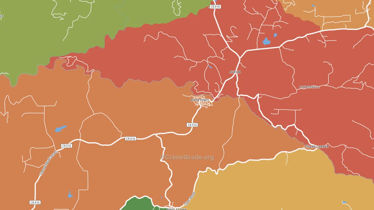 River Pines, CA Map of Robbery Rates