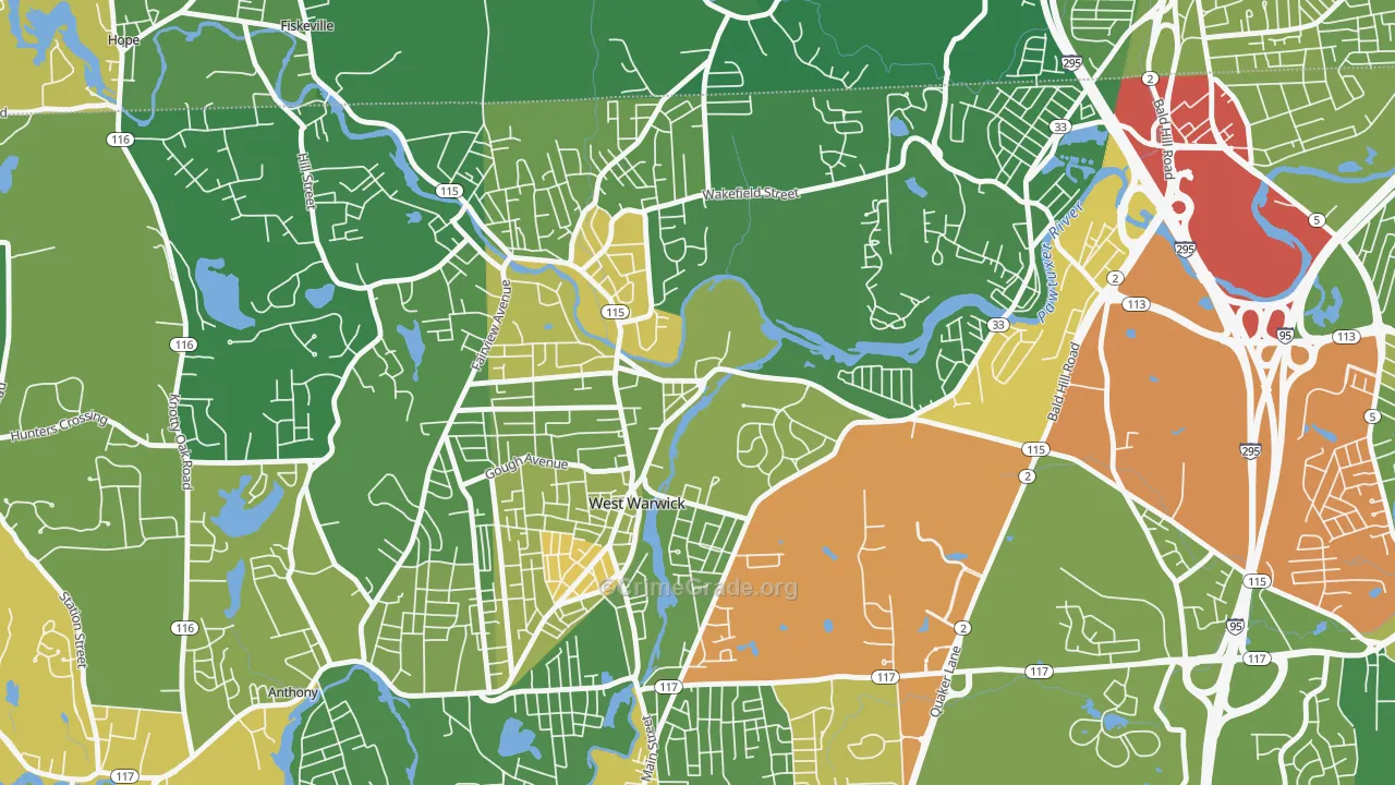 River Point, West Warwick, RI Map of Robbery Rates