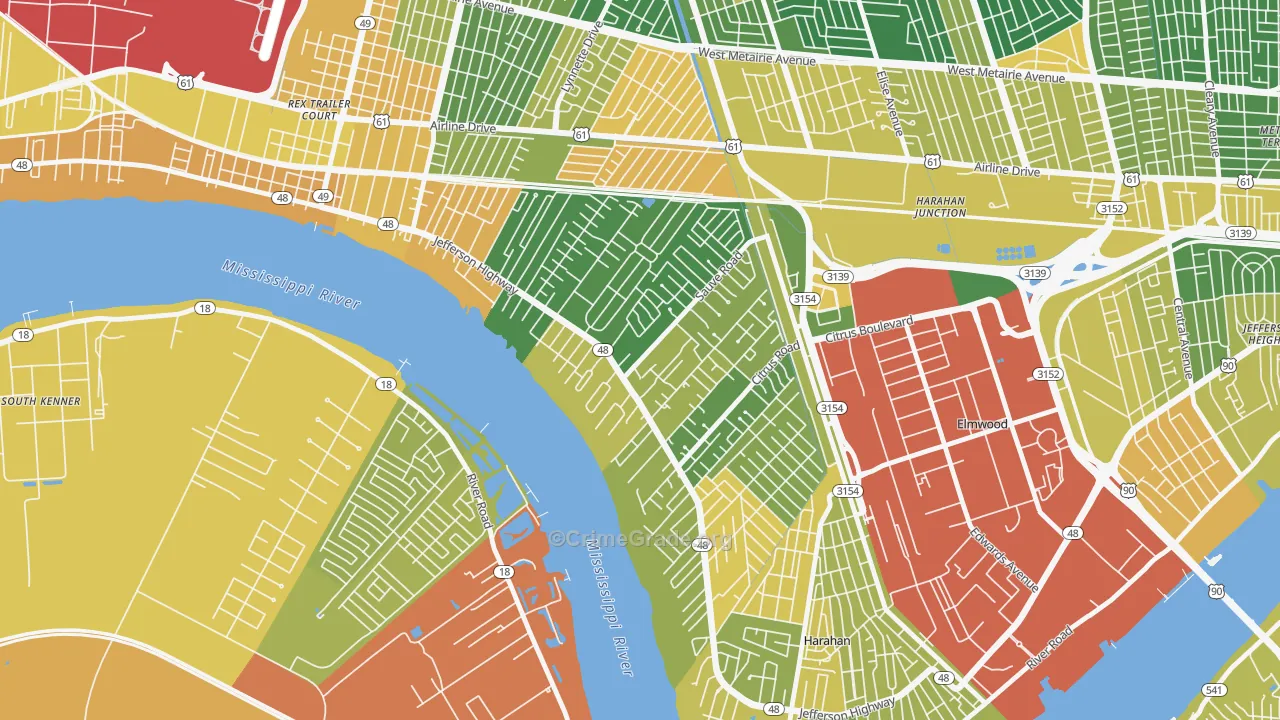 River Ridge, LA Map of Robbery Rates