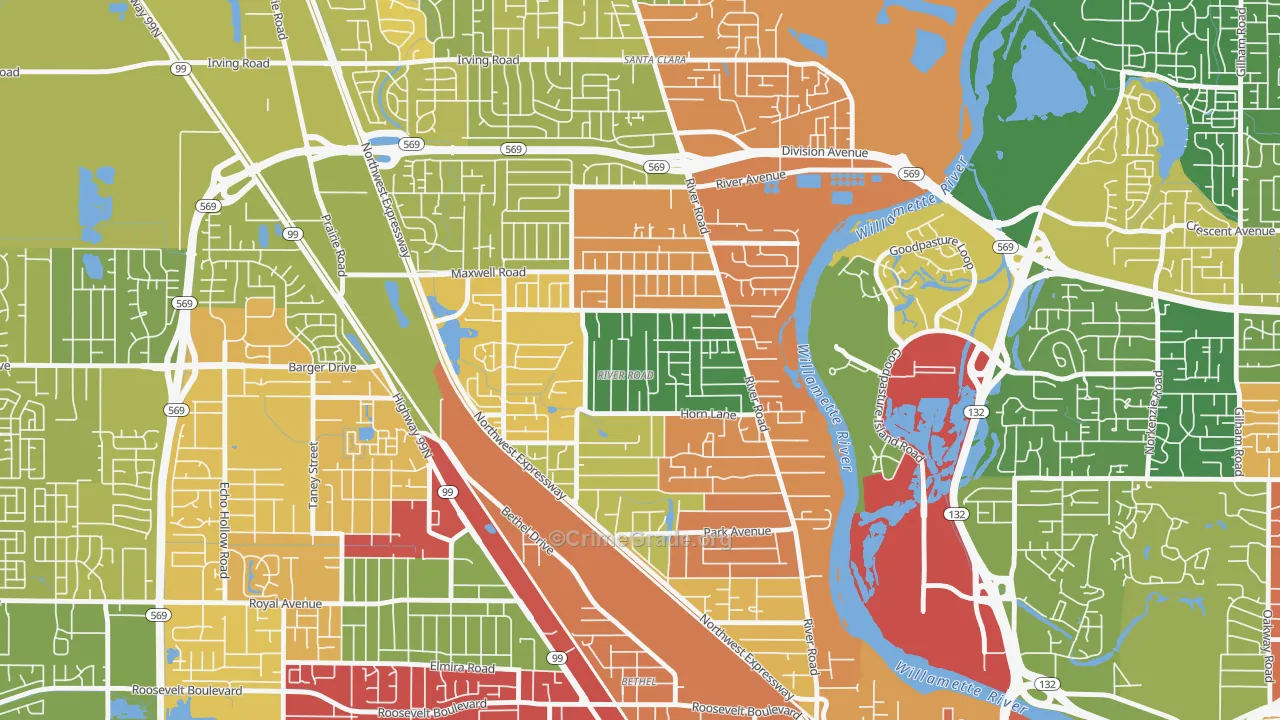 River Road, Eugene, OR Map of Robbery Rates