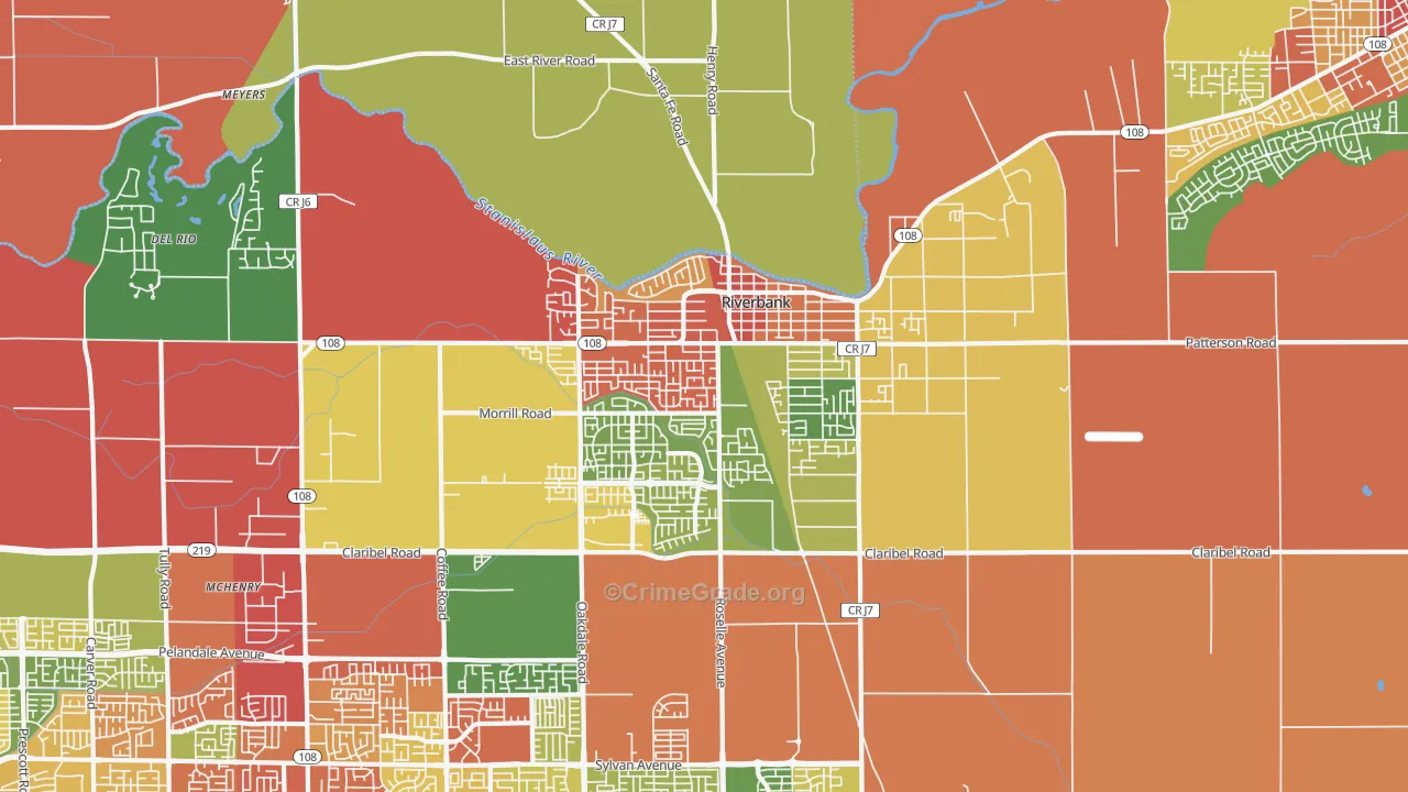 Riverbank, CA Map of Robbery Rates