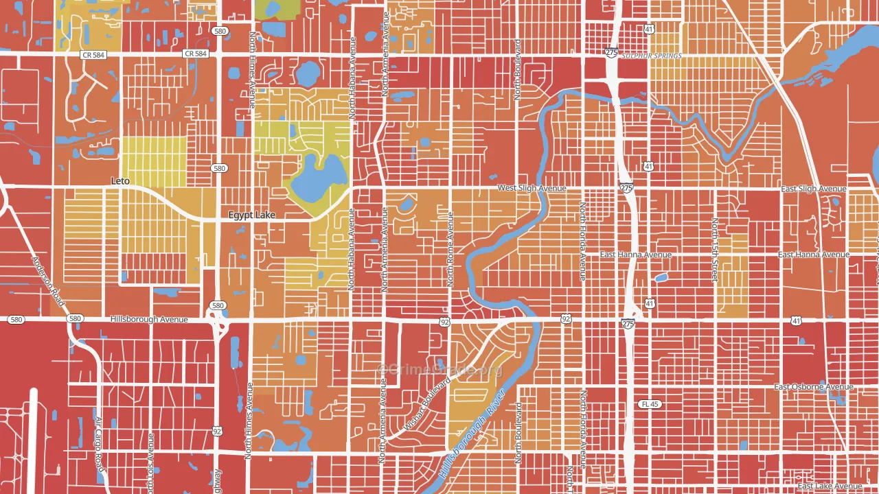 Riverbend, Tampa, FL Map of Robbery Rates