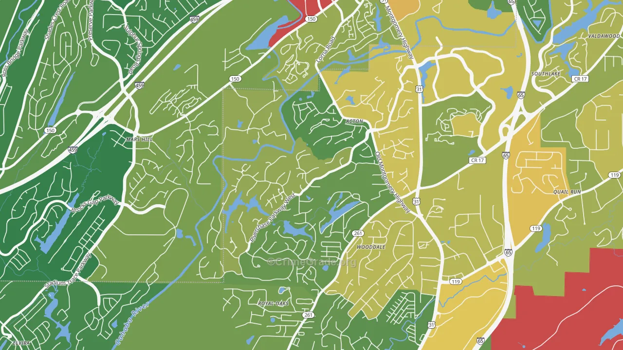Riverchase Country Club, Hoover, AL Map of Robbery Rates