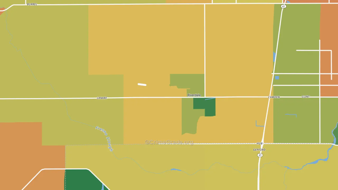Riverdale, CA Map of Robbery Rates