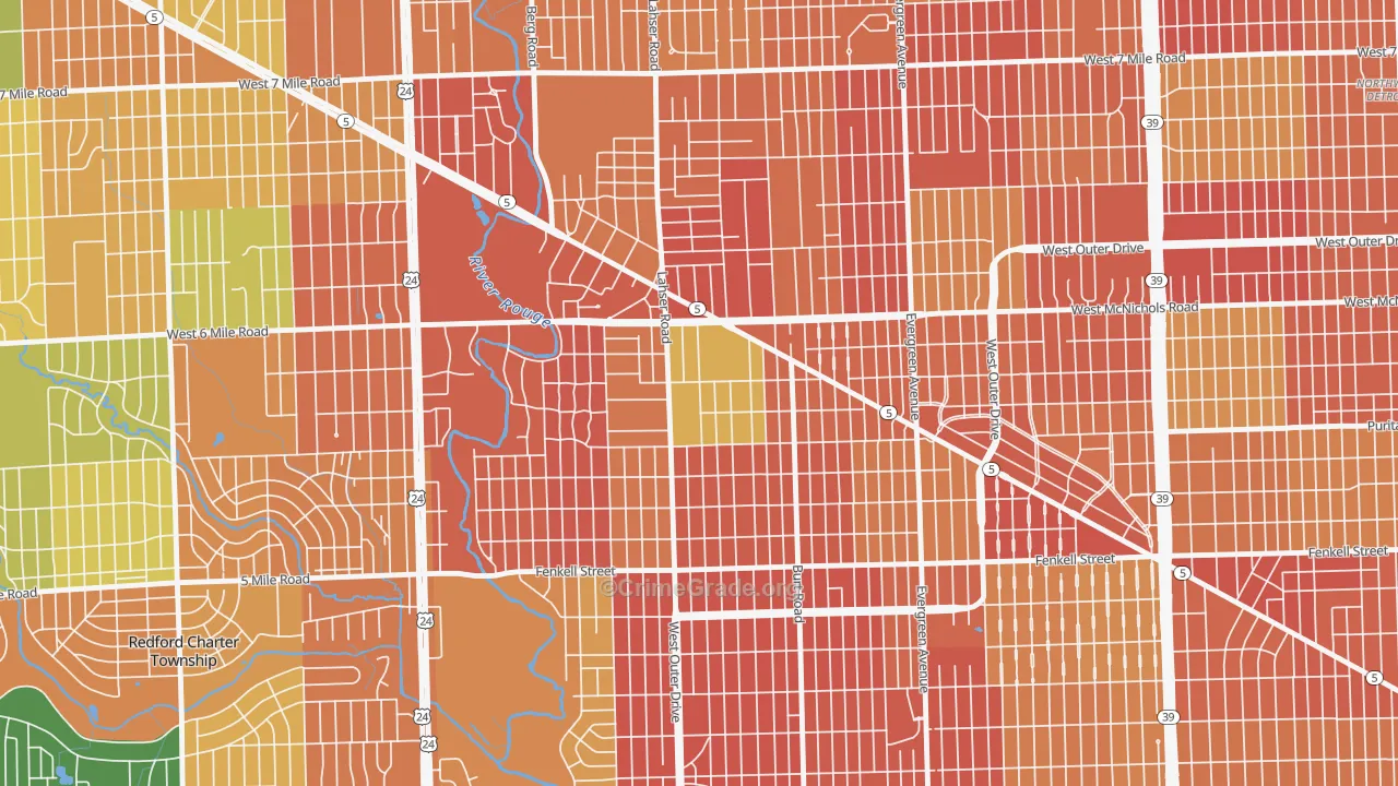 Riverdale, Detroit, MI Map of Robbery Rates