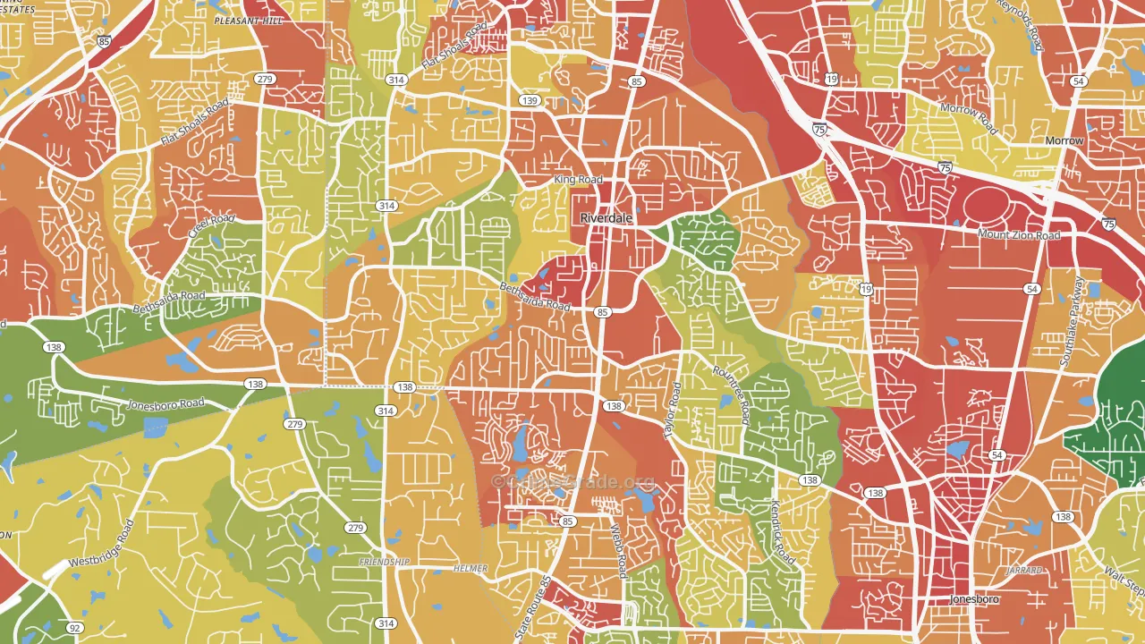 Riverdale, GA Map of Robbery Rates