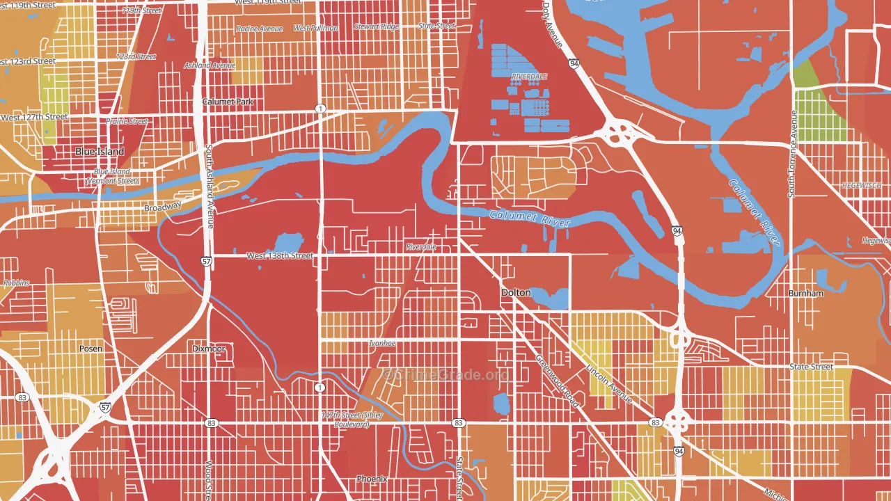 Riverdale, IL Map of Robbery Rates