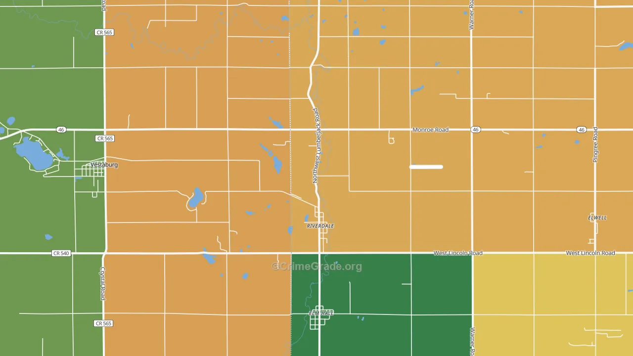 Riverdale, MI Map of Robbery Rates