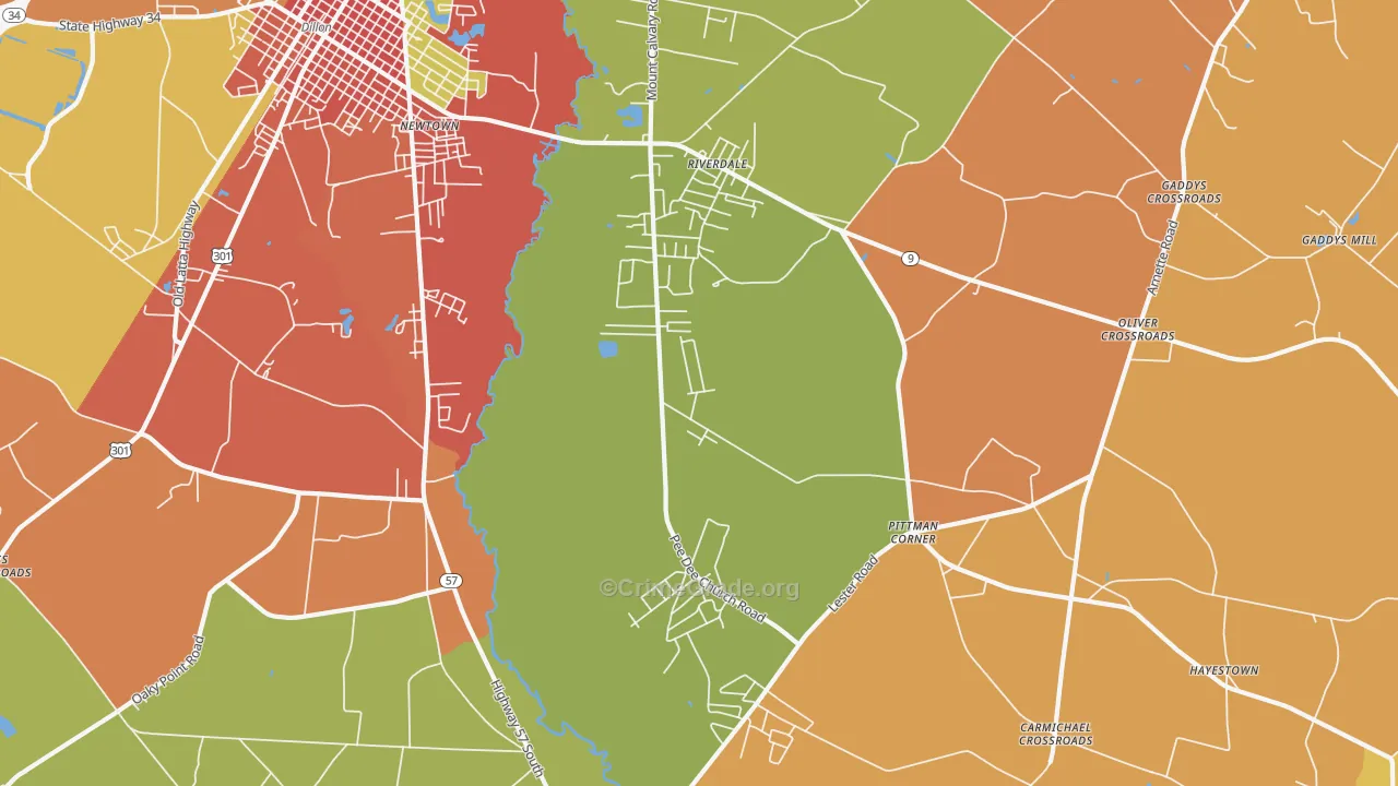 Riverdale, SC Map of Robbery Rates