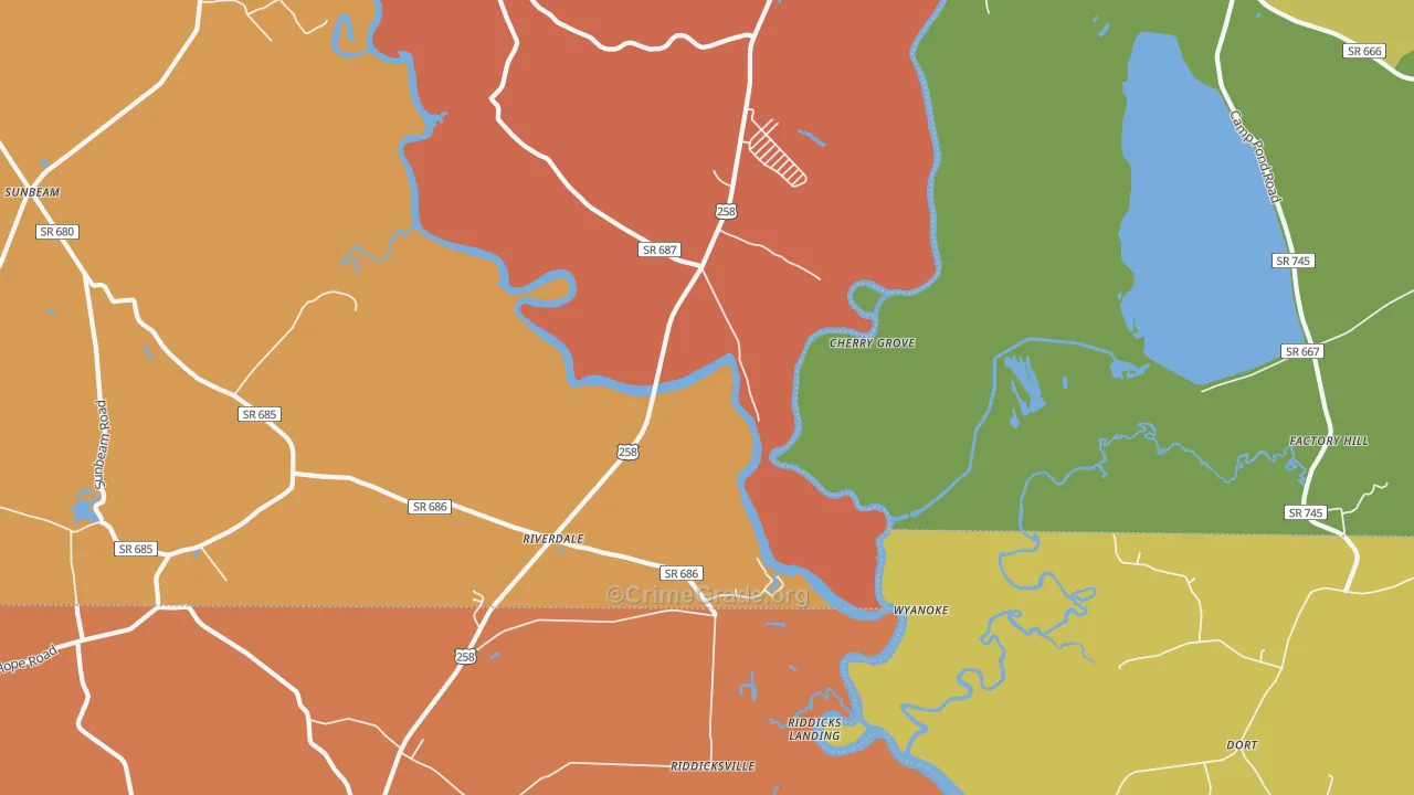 Riverdale, VA Map of Robbery Rates
