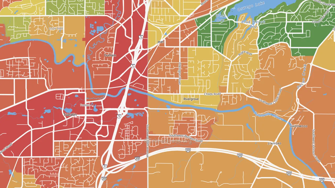 Rivergrove, OR Map of Robbery Rates