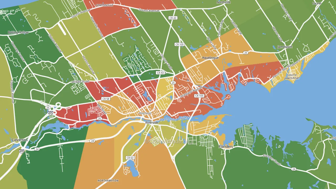 Riverhead, NY Map of Robbery Rates