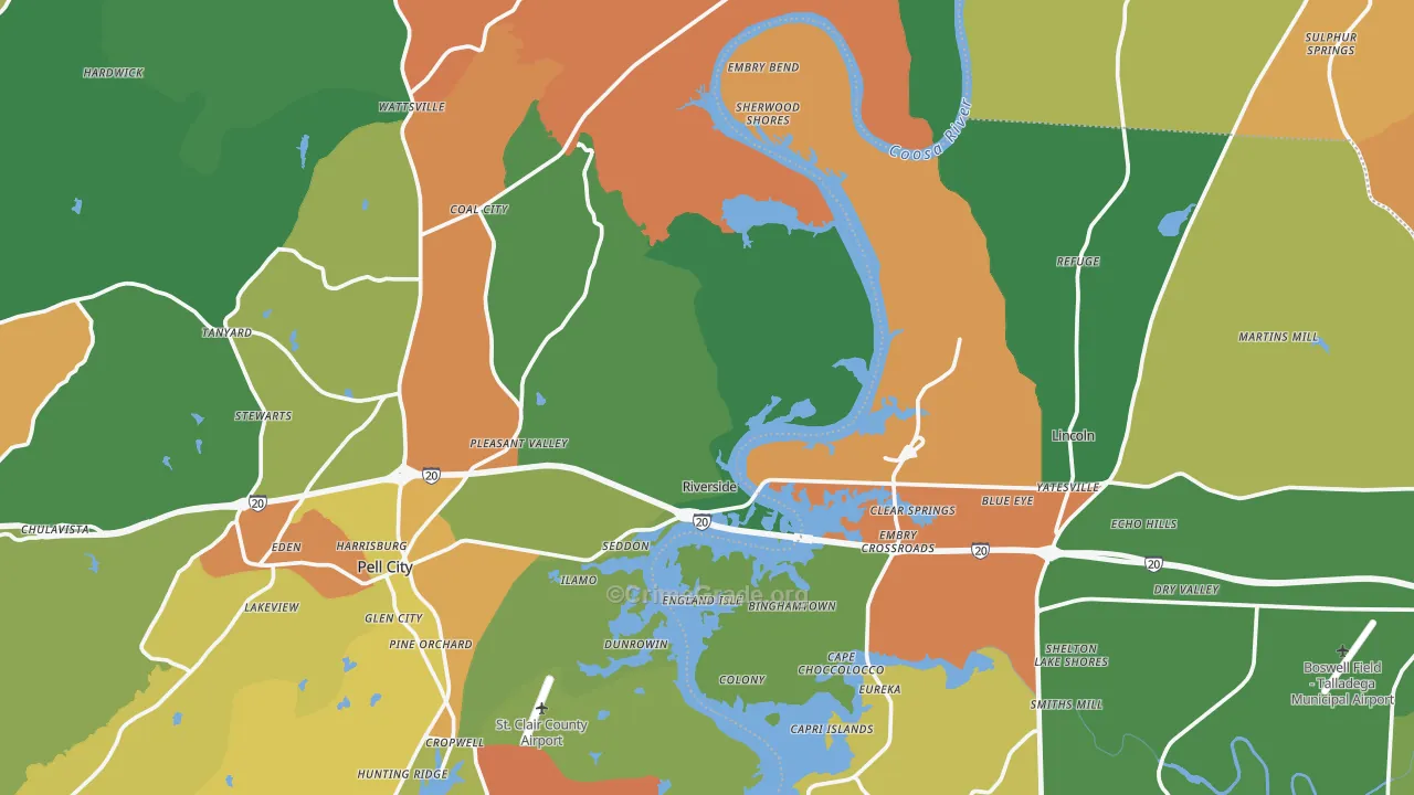 Riverside, AL Map of Robbery Rates