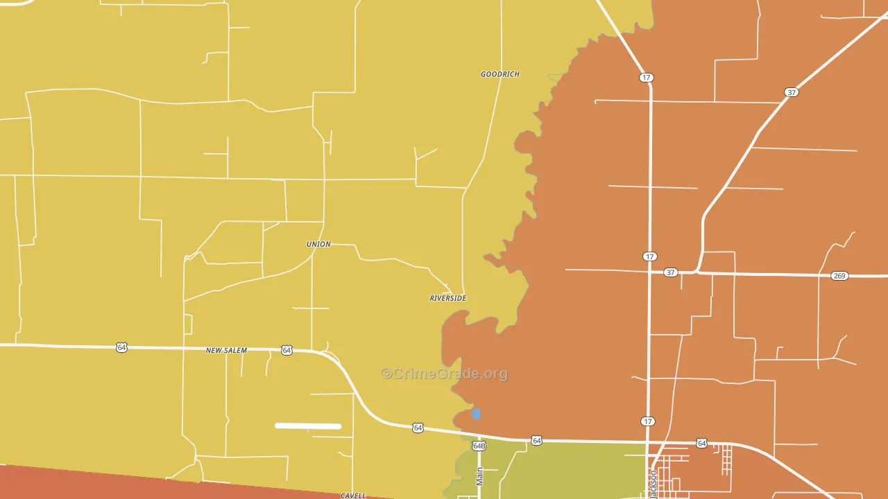 Riverside, AR Map of Robbery Rates