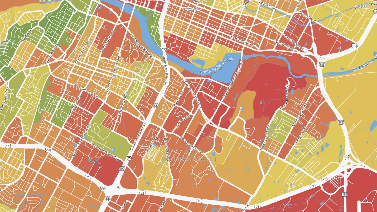 Riverside, Austin, TX Map of Robbery Rates