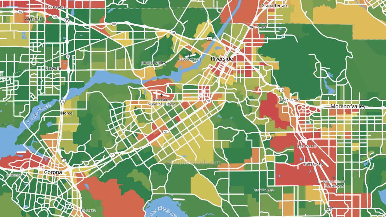 Riverside, CA Map of Robbery Rates